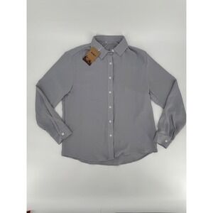 Manly Mens Grey Poly Blend Button Up Long Sleeve Shirt Small NWT